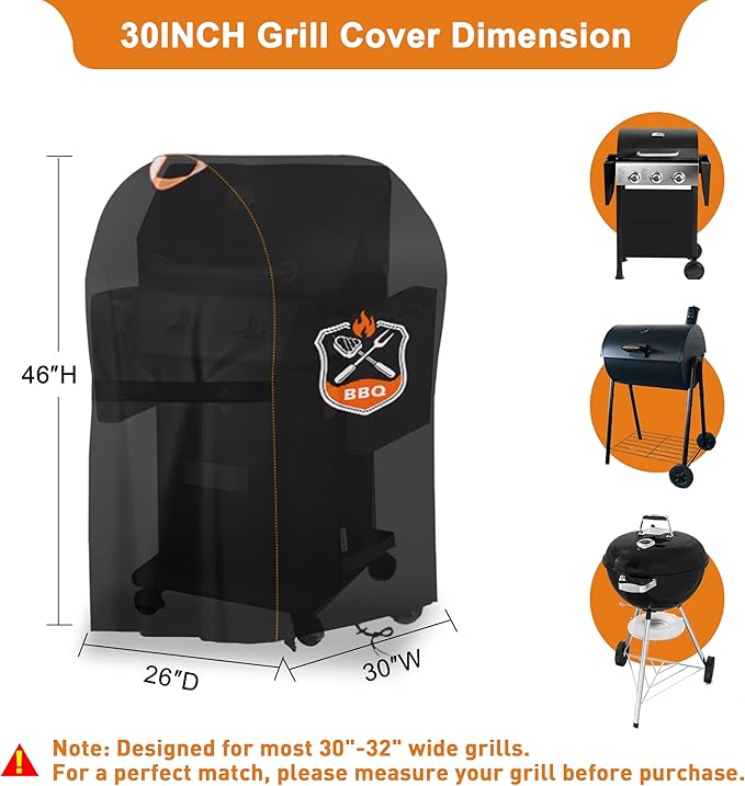 Kinetrail Grill Cover, Universal 30" BBQ Grill Cover for Outdoor Grill, Waterproof, Weather Resistant, Fade Resistant Gas Grill Cover with Adjustable Double Straps for Weber, Char-broil, Nexgrill, etc