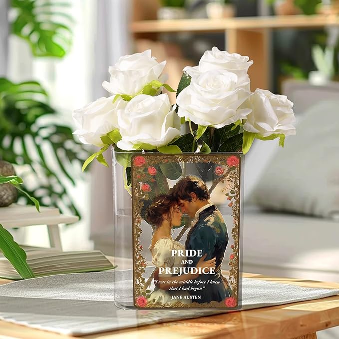 Pride and Prejudice Inspired Book Vase, Flower Vase for Home Decor, Birthday Gifts for Women Mom Book Lovers, Bookish Decor for Bookshelf Desk Coffee Table Office Living Room