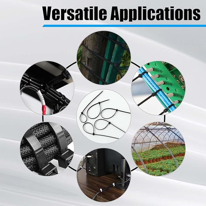Reallnaive 500 Pcs 4 Inch Zip Ties Heavy Duty 120 Lbs Tensile Strength Black Nylon Wire Cable Ties Bulk for Indoor Outdoor