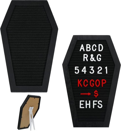 Qeeenar Black Felt Coffin Letter Board - 2 Pieces with 270 Changeable Letters & Numbers | 10 x 6 Inch Gothic Decor for Halloween & Home