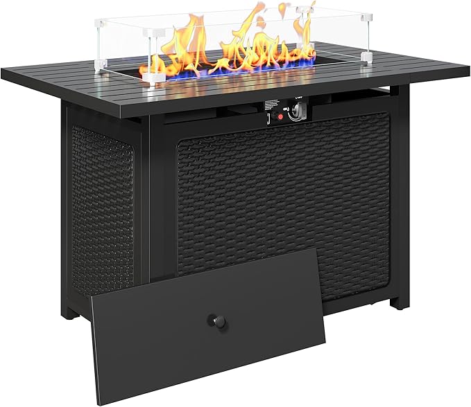 Wisteria Lane 43" Propane Fire Pit Table, 50,000 BTU Gas Fire Pit for Outside, Outdoor Fire Pit with CSA Certification, Rattan-Like Wicker Look for Patio Deck Garden Backyard Balcony