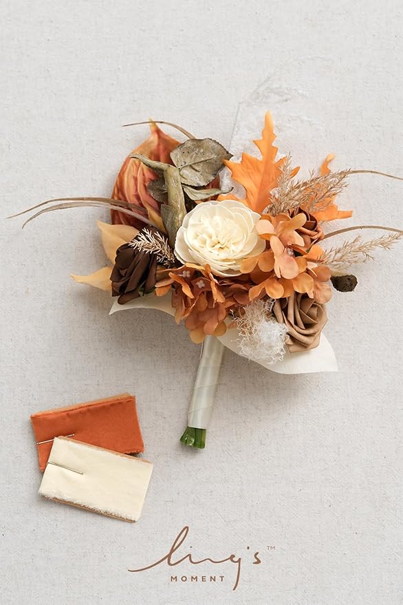 Ling's moment Artificial Flowers Boho Bridesmaid Bouquet, Terracotta Wedding Flowers Bouquets, 7 Inch Bridal Bouquets for Bridesmaids, Wedding Decor, Ceremony, Anniversary, etc