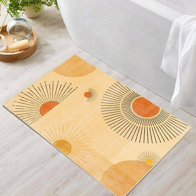 Sun Rug 2x3 for Entryway Mid Century Modern Rugs Machine Washable Boho Geometric Rug Non Slip Printed Low Pile Indoor Door Mat Floor Carpet for Bedroom Bathroom Kitchen Laundry,Yellow