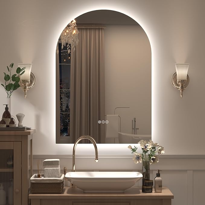 22x32 Arched LED Bathroom Mirror with Lights, Lighted Bathroom Vanity Mirror for Wall, Dimmable Backlit, Anti-Fog, Memory, ETL Listed