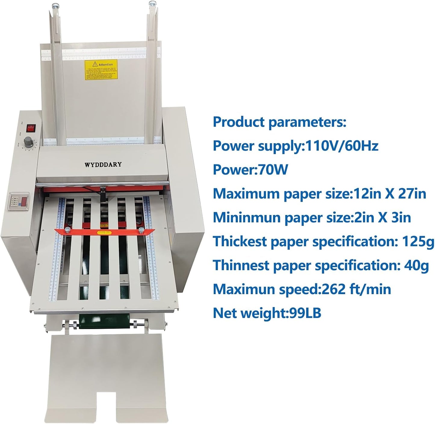 WYDDDARY Automatic Paper Folding Machine - Fast 262ft/min Speed | Folds Sizes 2x3in to 12x27in
