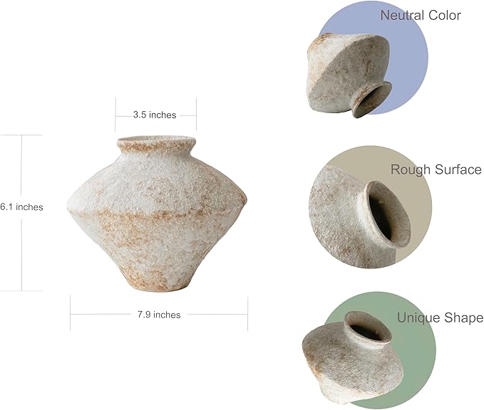 CozyWel Handmade Rustic White Ceramic Vase Decorative Flower Vase, Textured Pottery Vase for Centerpieces, Kitchen, Living Room, Bedroom Decor Gifts