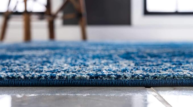 Unique Loom Bromley Collection Area Rug - Wells (2' x 3' 1" Rectangle, Navy Blue/ Ivory)