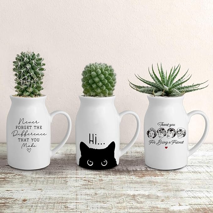 Thank You Gifts for Women Coworker Friend, Small Ceramic Flower Vase, Inspirational Farewell Going Away Funny Coffee Mug Gifts for Boss Mentor Manager Teacher Nurse Office Desk Decor (No Plants)
