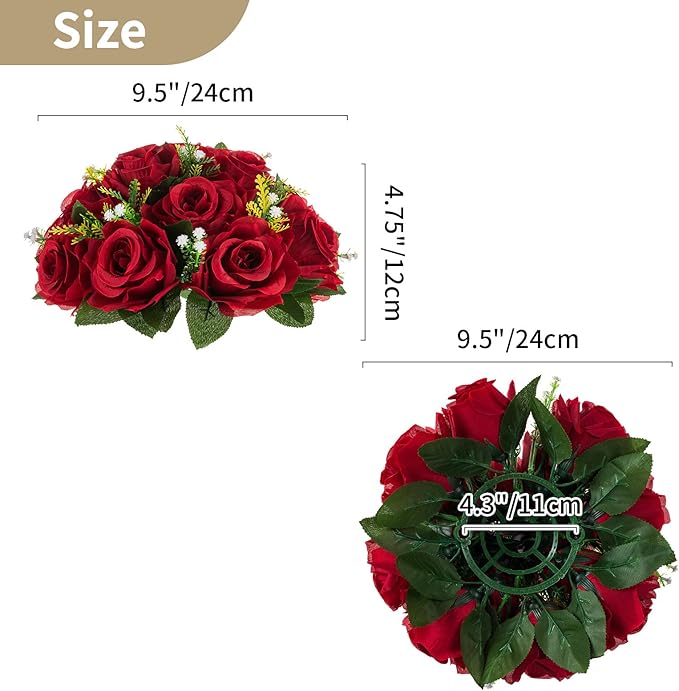 NUPTIO Flower Wedding Centrepieces for Tables - 2 Pcs 9.5in Diameter Crimson Artificial Flowers Rose Ball for Centerpieces Table - Fake Rose Arrangements for Weddings Birthday Party Decor