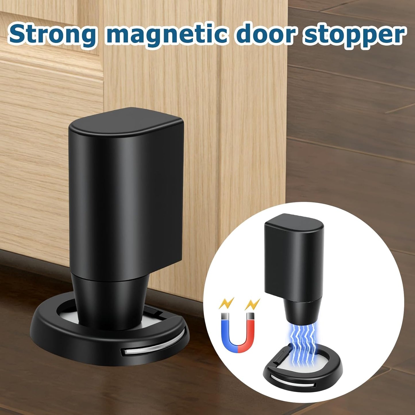 Skiennix Magnetic Door Stopper Wedge - Heavy Duty 2 Strong Magnets | No Drill Installation, Black