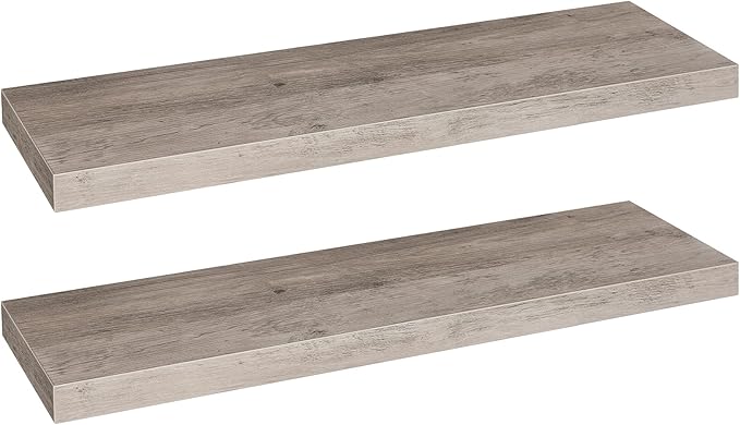 HOOBRO Floating Shelves for Wall, Wall Mounted Shelf Set of 2, 31.5" Hanging Shelf with Invisible Brackets, for Wall Decor Storage in Bathroom Bedroom Kitchen Living Room Office, Greige BG80BJP201