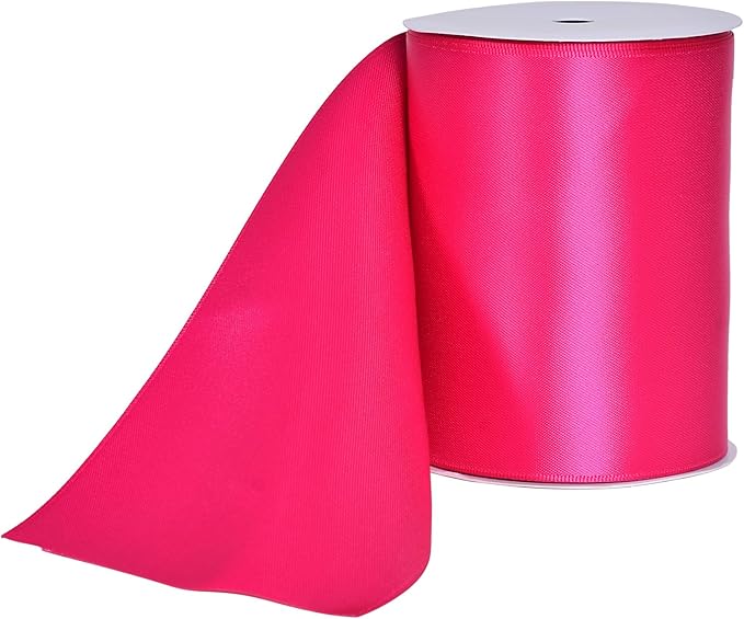 YAMA Hot Pink Double Faced Satin Ribbon, 4 Inch 5 Yards, Great for Crafts Bows Flower Bouquet Wedding Home Decor Gift Wrapping