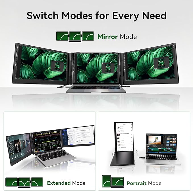 14" Triple Laptop Screen Extender, Ultra-Thin Lightweight FHD 1080P IPS Laptop Monitor Extender Portable, Extended Screen for Laptops 13-17.3" Compatible with Wins Mac Chrome Dex Phone Travel Work