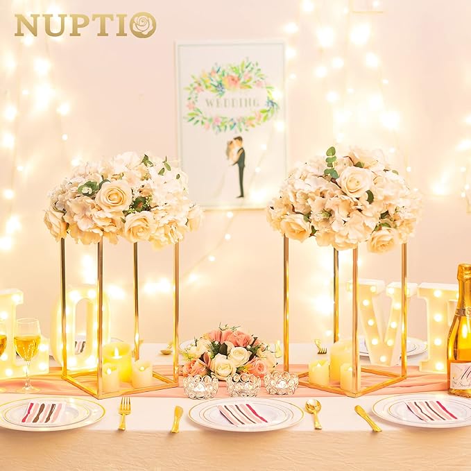 Nuptio Gold Vases - 10 Tall 15.7 inch Geometric Centerpieces for Wedding Tables