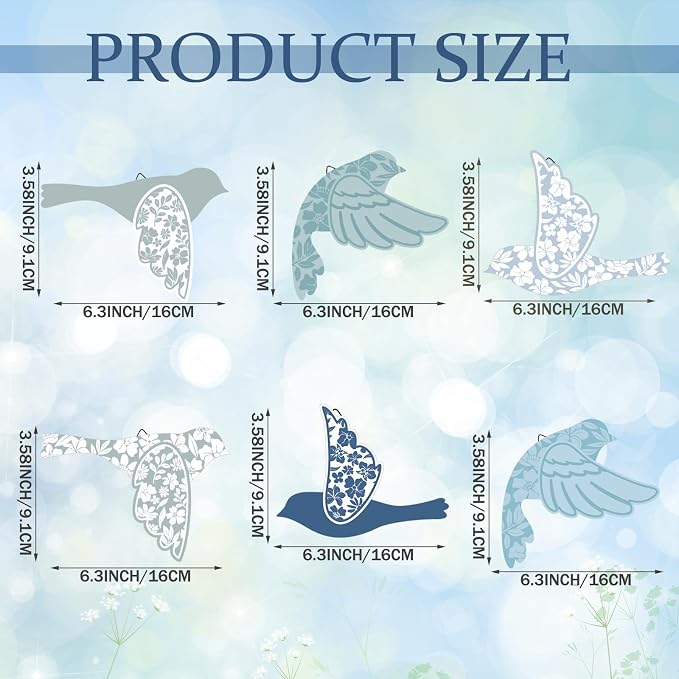 Wesiti 6 Pcs Blue Wooden Bird Wall Decor Scandinavian Wall Art Rustic Farmhouse Flying Bird Decor for Home Living Room Bedroom Decorations