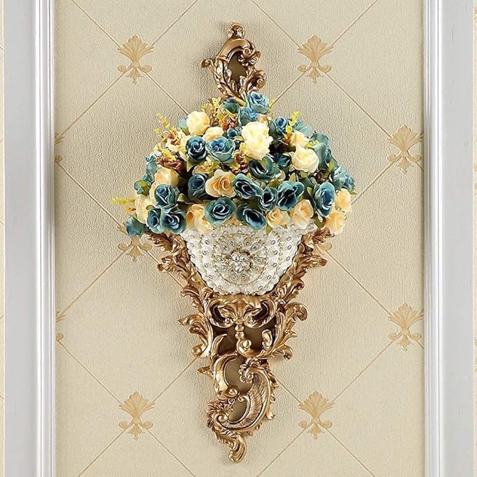 European-Style Retro Resin Wall Mount Flowers Vases for Living Dining Room Bedroom Kitchen Office Hotel Wall Deco Home Decoration Decorative Hanging Planter Vase 66 × 31cm