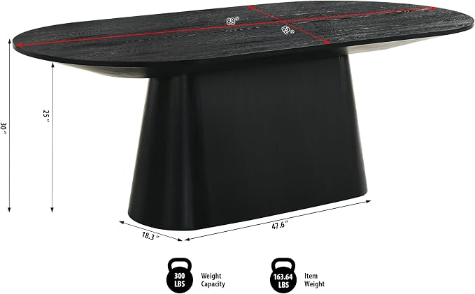 Terra 88" Transitional Oval Dining Table with Mid-Century Modern Inspired Pedestal Base and Wood Grain Top, Ideal for Kitchen or Dining Room, Durable Wood Furniture, Ebony Black