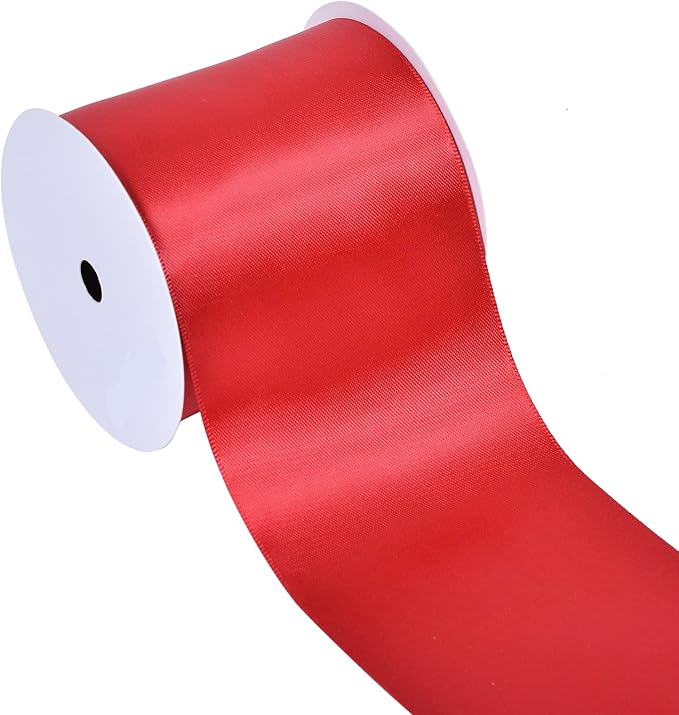 YAMA Red Double Faced Satin Ribbon, 3 Inch 10 Yards, Great for Crafts Bows Flower Bouquet Wedding Home Decor Gift Wrapping