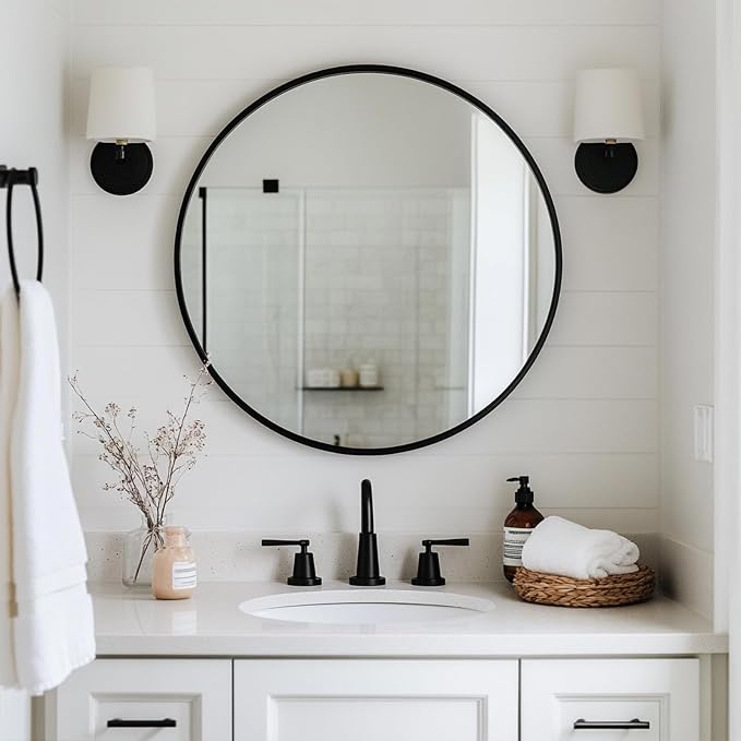 Oruii Round Mirror 30 inch, Large Black Circle Mirror Metal Frame, Large Black Circular Mirrors for Living Room, Dining Room, Entryway, Hallway, Foyer, Bathroom, Wall