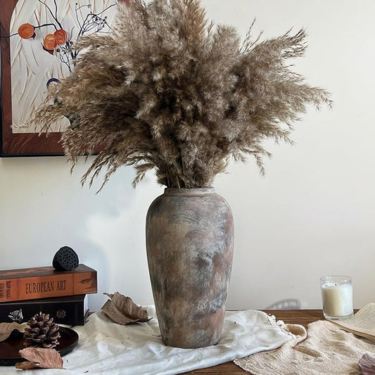 12 Inch Vintage Farmhouse Decor Ceramic Rustic Vase, Handmade Brown Flower Vases for Centerpieces, Living Room & Kitchen Shelf Decorative Pottery Vase for Home Decor