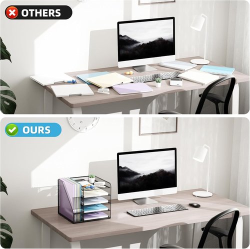 Marbrasse Desk Organizer - 5-Tier Mesh Letter Tray with File Holder | Office Supplies Organizer (Black)