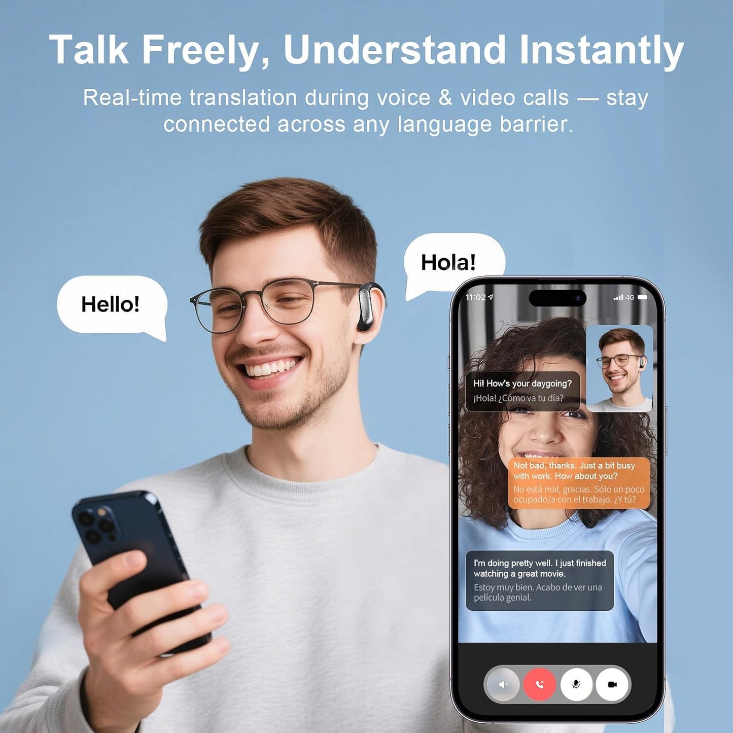 Skiennix AI Translation Earbuds - Real-Time Translator Earphones with 144 Languages | Bluetooth Noise Cancelling Headset for Travel & Business