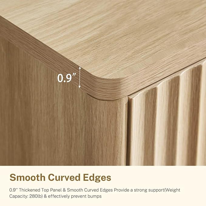 TEENOFN Fluted Dresser for Bedroom with 8 Drawers, 47.2" Wide Modern Chest of Drawers with Metal Handle, Dresser TV Stand, Wood Closet Clothes Storage Organizer for Living Room, Hallway, Natural
