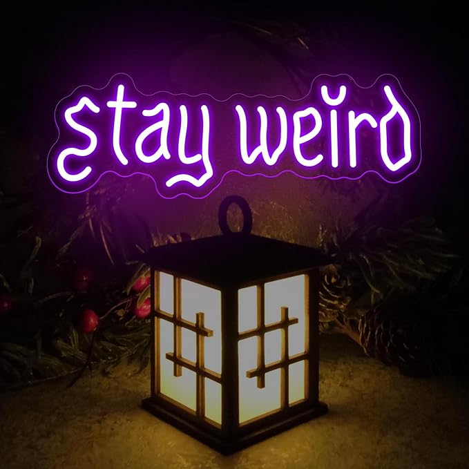 Stay Weird Neon Sign, Gothic Decor, Skeleton Hand Neon Sign, Vintage Font,Dark Art Decor for Bedroom, Living Room, Man Cave, Bar, Game, and Club, Living Room Birthday Party-Purple