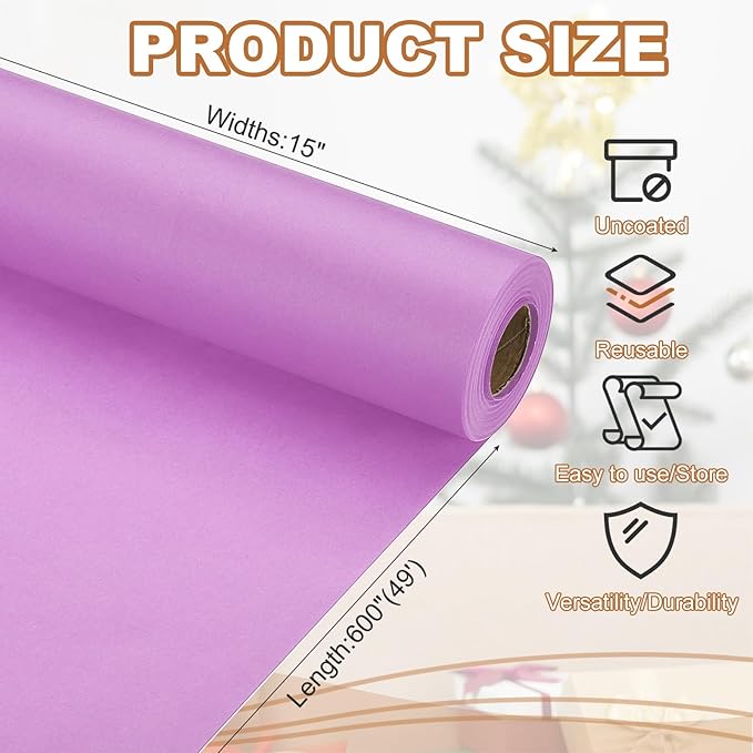 PATIKIL Wrapping Paper, 15" x 600"(49') 70 GSM Craft Paper Roll Kraft Packing Paper for Poster Bulletin Board, Gift Wrapping, Light Pink