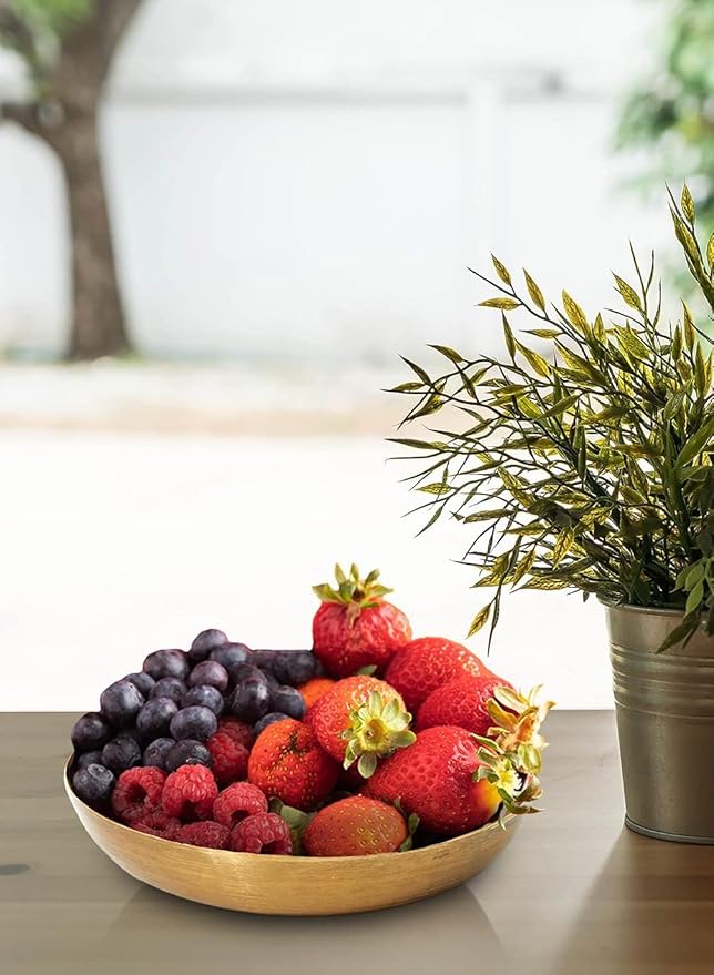 Serene Spaces Living Smooth Gold Round Decorative Iron Bowl, Large Table Centerpiece, Golden Container for Floral Arrangement, Fruits, Candies, Accessories, Measures 10" Diameter & 2" Tall, Set of 12