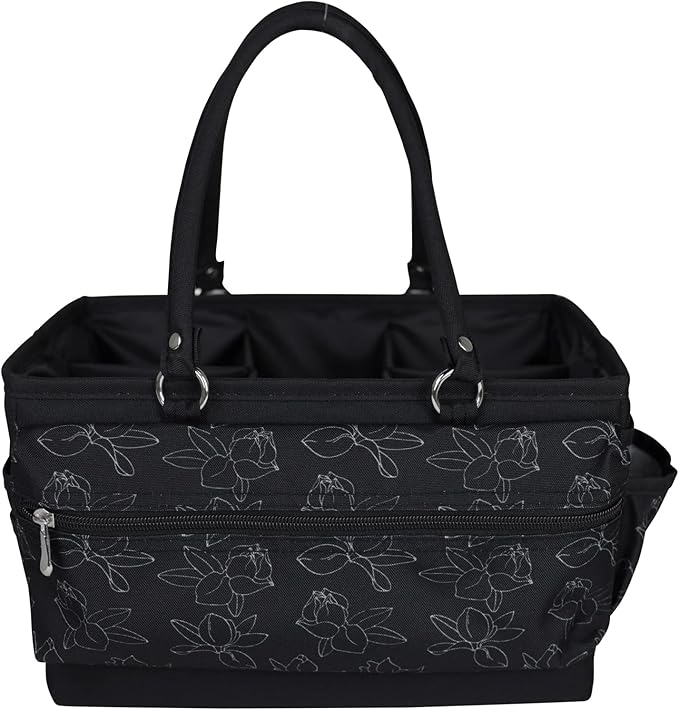 Everything Mary Deluxe Store & Tote Organizer – Black & White Floral Craft Bag with Handle – Collapsible Storage for Scrapbooking, Sewing, DIY Tools & Art Supplies