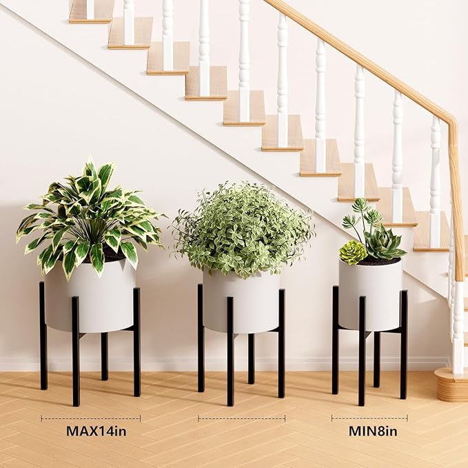 Urban Deco Adjustable Metal Plant Stand Outdoor & Indoor Planter With Stand Fits for 8-14 Inch Plant Holder Mid Century Modern Flower Stand Corner Outdoor Plant Stands for Patio (8-14inch 2PK)