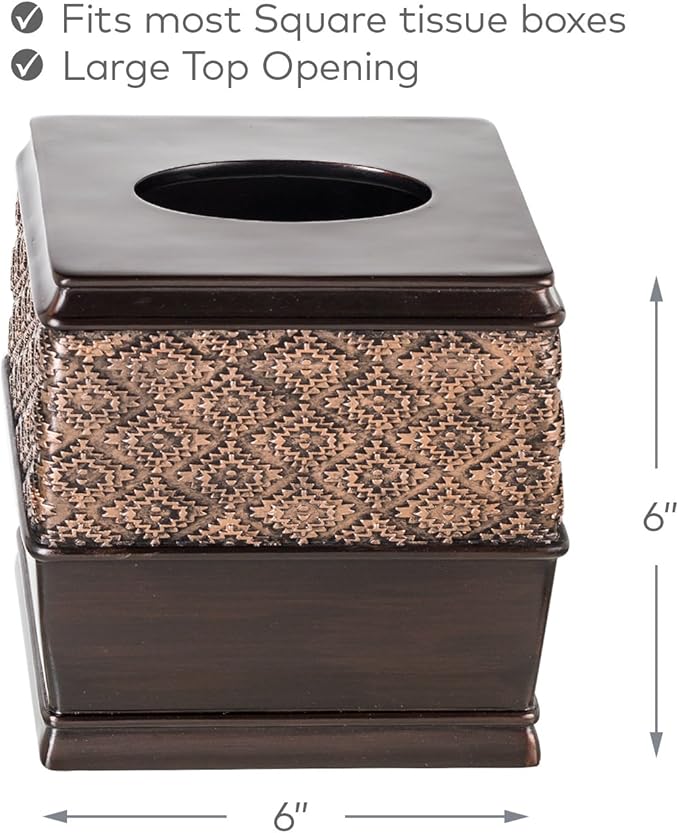 Creative Scents Dublin Brown Tissue Box Cover Square - Decorative Tissue Holder for Bathroom - Brown Tissue Box Holder Vessel for Elegant Bathroom, Bedroom, Office Accessories Décor