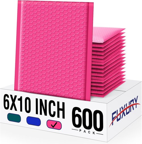 Fuxury Bubble Mailers - Thick Pink Padded Envelopes | 6x10" Size, 600 Pack for Shipping & Packaging