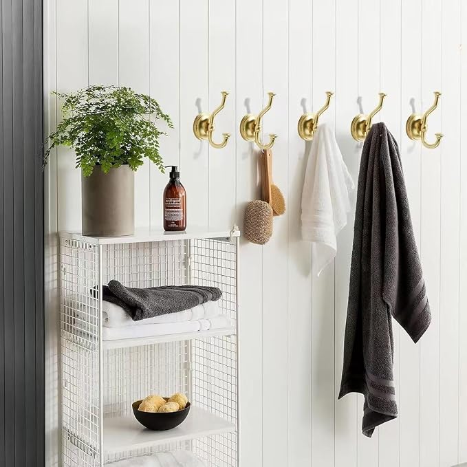 khtumeware 3 Pack 4-1/2 inch Zinc Alloy Vintage Wall Brushed Gold Large Coat Hooks Suitable for Tile, Wood Board, Glass Walls, Bathroom, Entrance Hall, Kitchen, Multi-Functional Robe Hooks