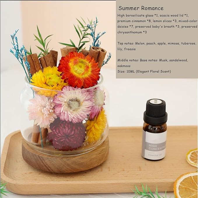 DIY Dried Flower Aromatherapy Kit with Natural Plant Essential Oils, Naturally Dried Flowers and Herbs Ornaments for DIY Flower Craft, Vintage Holiday Decor, Christmas (#C)