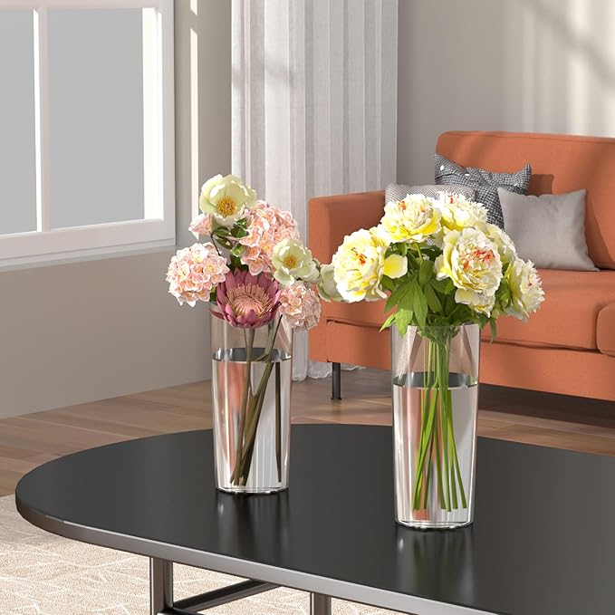 Sadstory Clear Tall Cylinder Flower Vase, Clear Acrylic Table Vase for Centerpieces, 6 Packs