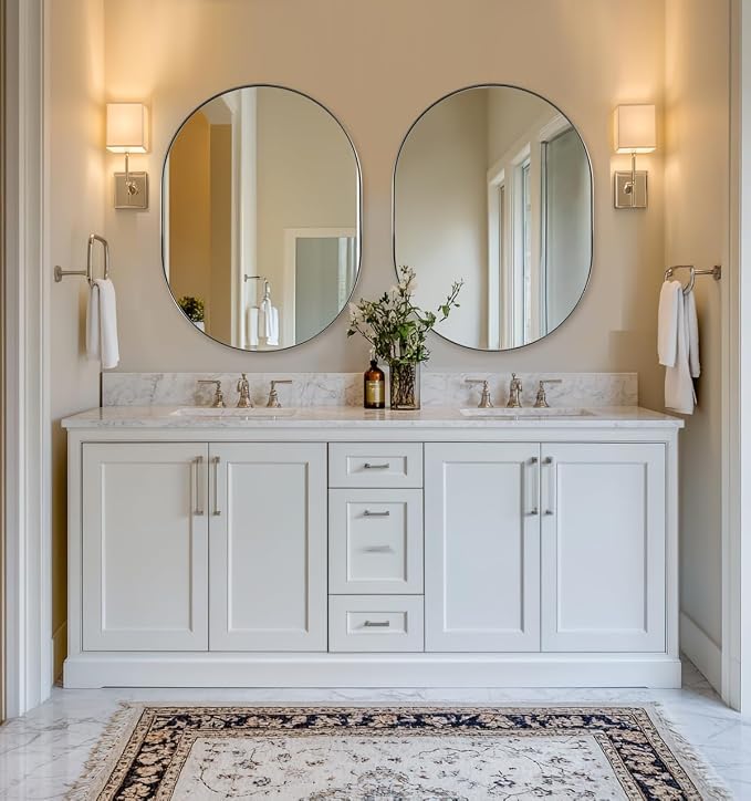 ANDY STAR Chrome Oval Mirror, 24x32'' Oval Mirror Pill-Shaped Contemporary Design in 1'' Antirust Stainless Steel Metal Frame for Bathroom, Entryway Wall Mounted Vertical/Horizontal