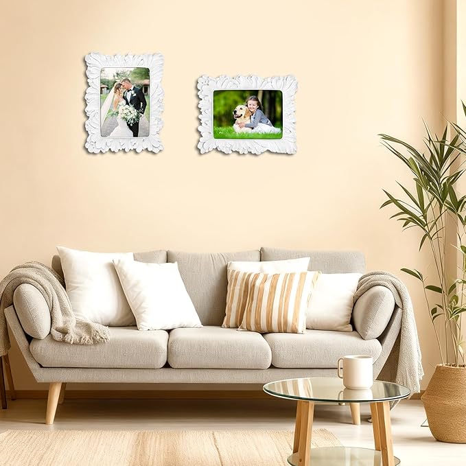 5x7 Vintage Picture Frame White, Ornate Leaves Photo Frame with Glass Front, Elegant Picture Frame for Wall or Tabletop Display, Gift ldeas for Home Decor
