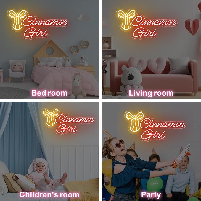Cinnamon Girl with Bow Tie Neon Sign Cinnamon Sweet Girl Sign Room Art Decor Lana Del Rey Neon Sign Bedroom Wall Decor,Encouraging Light, Club-Red-17.7"x8.86"