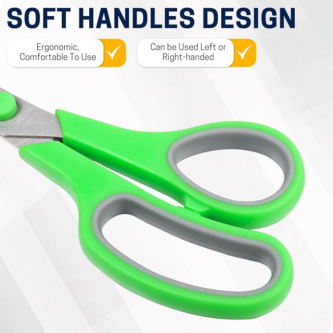 BURVAGY 8" 12 Pack All Purpose Heavy Duty Scissors- Comfort-Grip Sharp Scissors for Office School Sewing Fabric Craft High/Middle School Student Teacher Scissor, Right/Left Hand