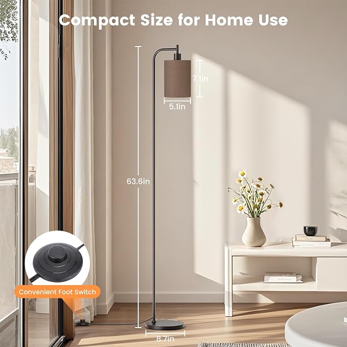 SIBRILLE Floor Lamp with Linen Shade, Dimmable Tall Standing Lamp with Remote Control & 3 Color Temperatures, Modern Floor Lamps for Living Room Bedroom Office Corner, 9W LED Bulb Included