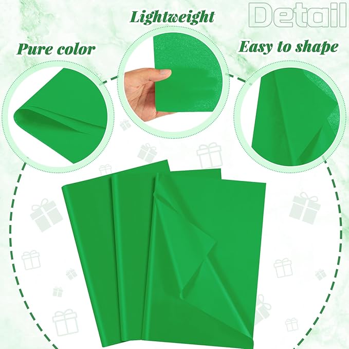 Qilery 500 Sheets Christmas Dark Green Tissue Paper Bulk for Gift Bags 20 x 30 Inch Acid Free Decoupage Packaging Wrapping Paper Sheets for Christmas Decoration DIY Crafts, Packing Supplies for Moving