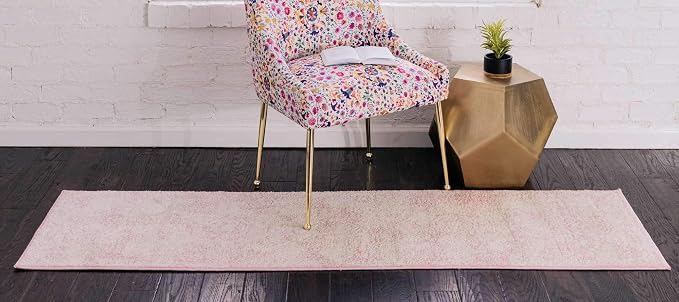 Unique Loom Bromley Collection Area Rug - Wells (2' x 13' 1" Runner, Pink/ Ivory)