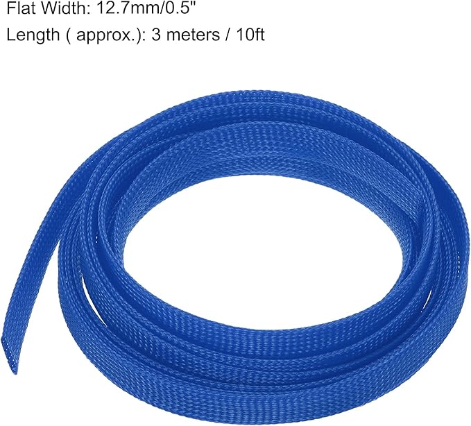 uxcell PET Expandable Sleeving 10ft 1/2" Blue Cable Management Sleeve Cord Organizer for Wrap Protect Cable