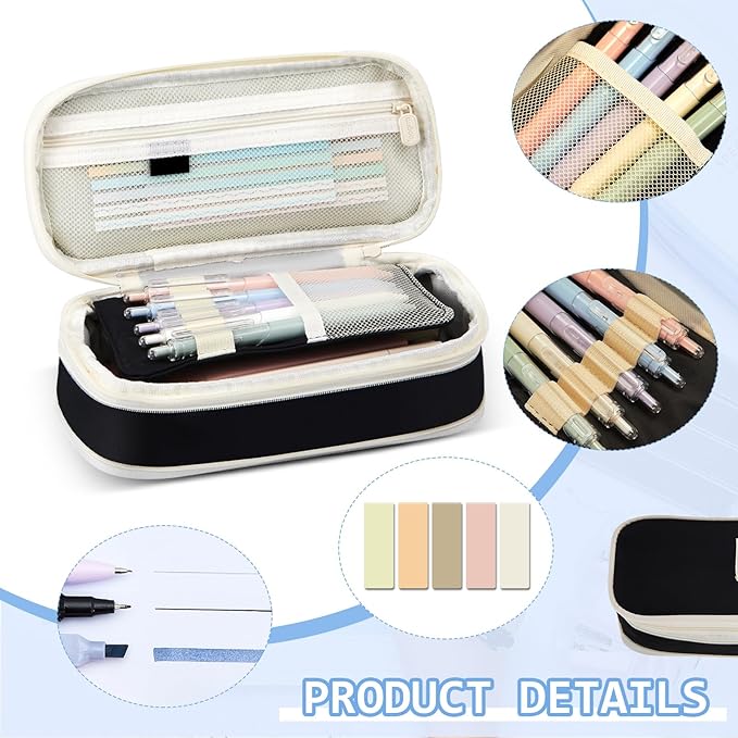 Sinload 60 Pcs Aesthetic Book Annotation Kit School Supplies Cute Pencil Case 12 Highlighter 5 Gel Pen 6 Mechanical Pencil 5 Magnetic Bookmark 1220 Pcs Sticky Note Tab Student Stationary(Black)