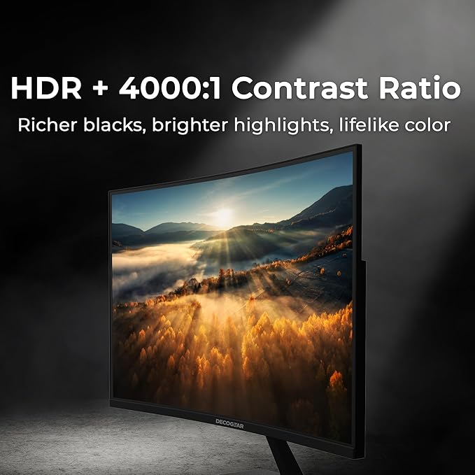 Deco Gear 27” 240Hz Curved Gaming Monitor, 1500R VA, FHD 1080p, HDR, 99% sRGB, Premium Adaptive-Sync, 5ms OD, HDMI & DisplayPort, FPS/RTS Modes, PC & Console Compatible, American Seller