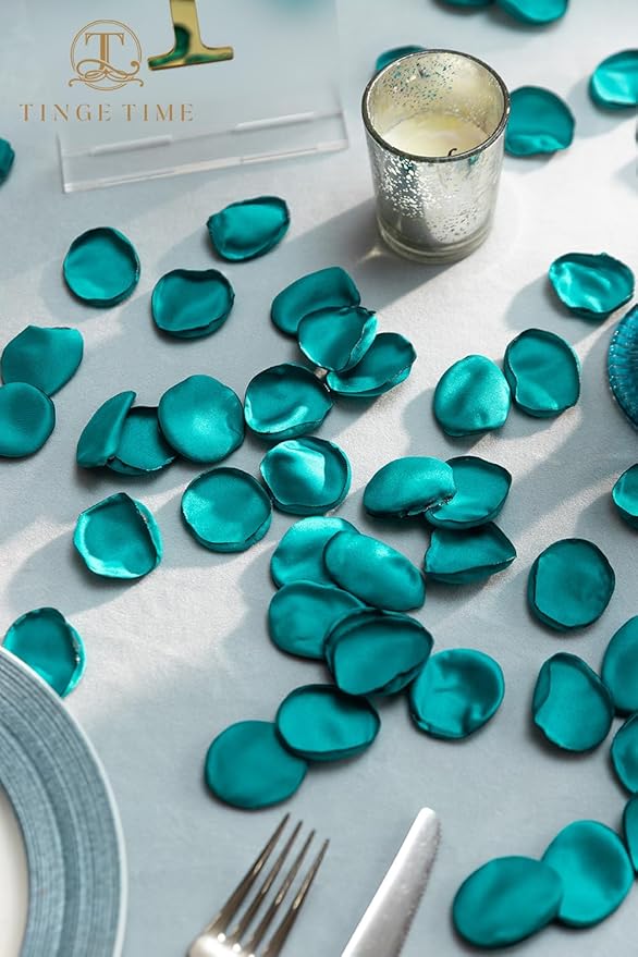 TINGE TIME 200pcs Rose Petals and Fake Roses Artificial Flowers for Wedding Decor, Bridal Shower, Party Decoration - Silk Flower Petals Bulk Pack (Peacock Green)