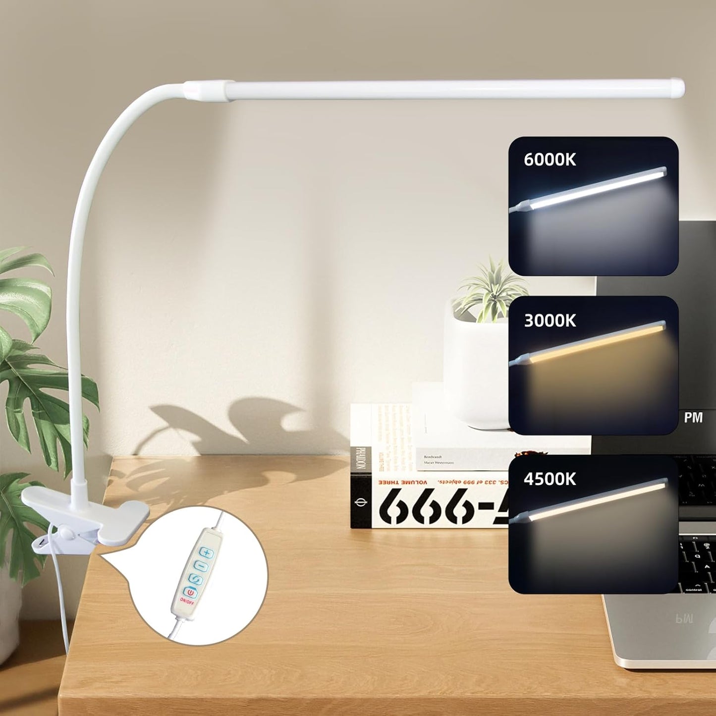 Skiennix Desk Lamp - Flexible Clamp-On Design with 3 Color Modes & 10 Brightness Levels for Kids, Crafts, and Makeup