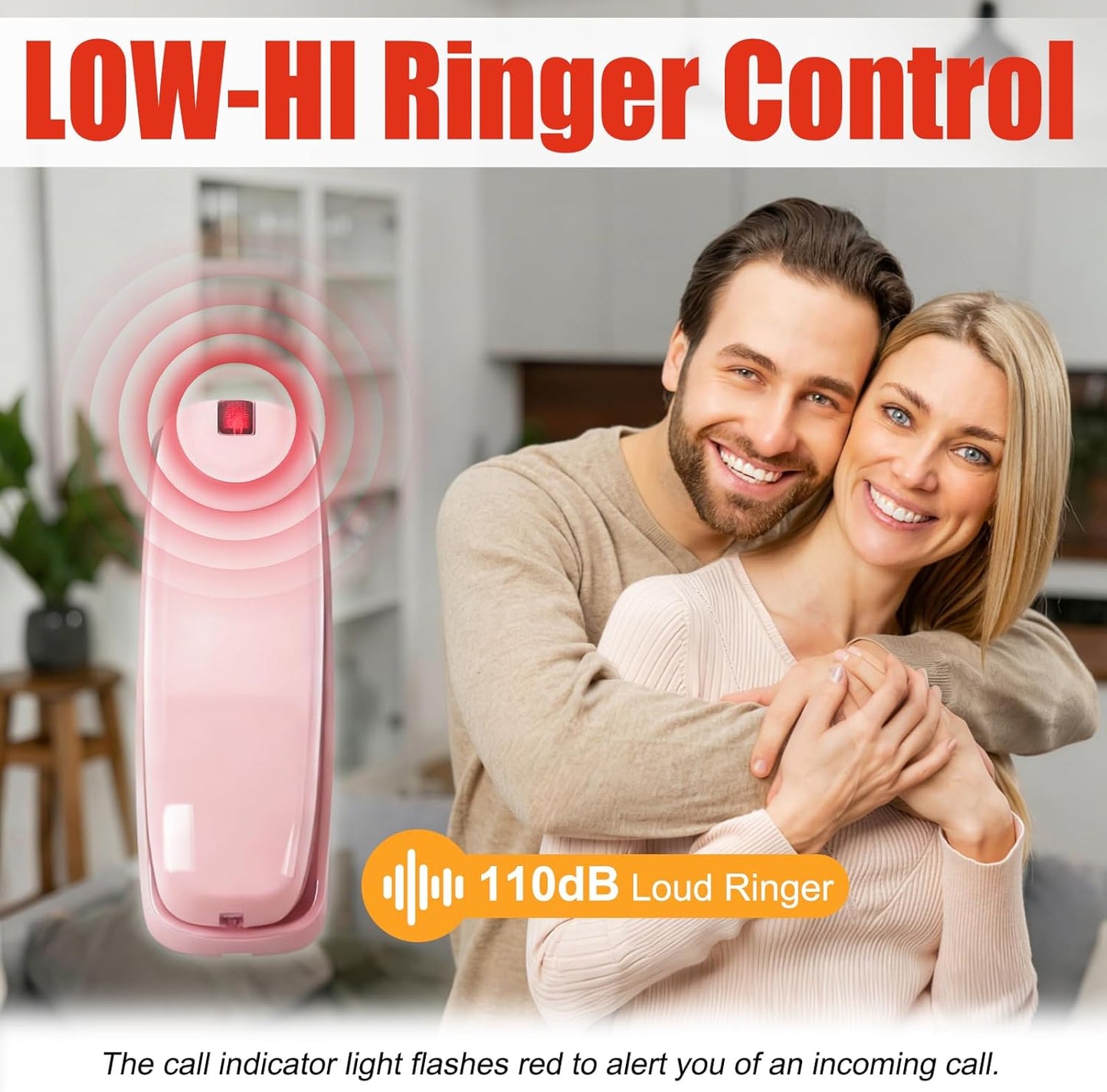 Uvital Corded Landline Phone - Wall-Mount Design with Loud Ringer | Emergency Use, Pink